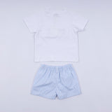 Blue character hand smocked gingham shorts set - Aaria Tees Aaria Tees