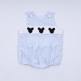 Blue character hand smocked gingham bubble - Aaria Tees Aaria Tees
