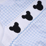 Blue character hand smocked gingham bubble - Aaria Tees Aaria Tees