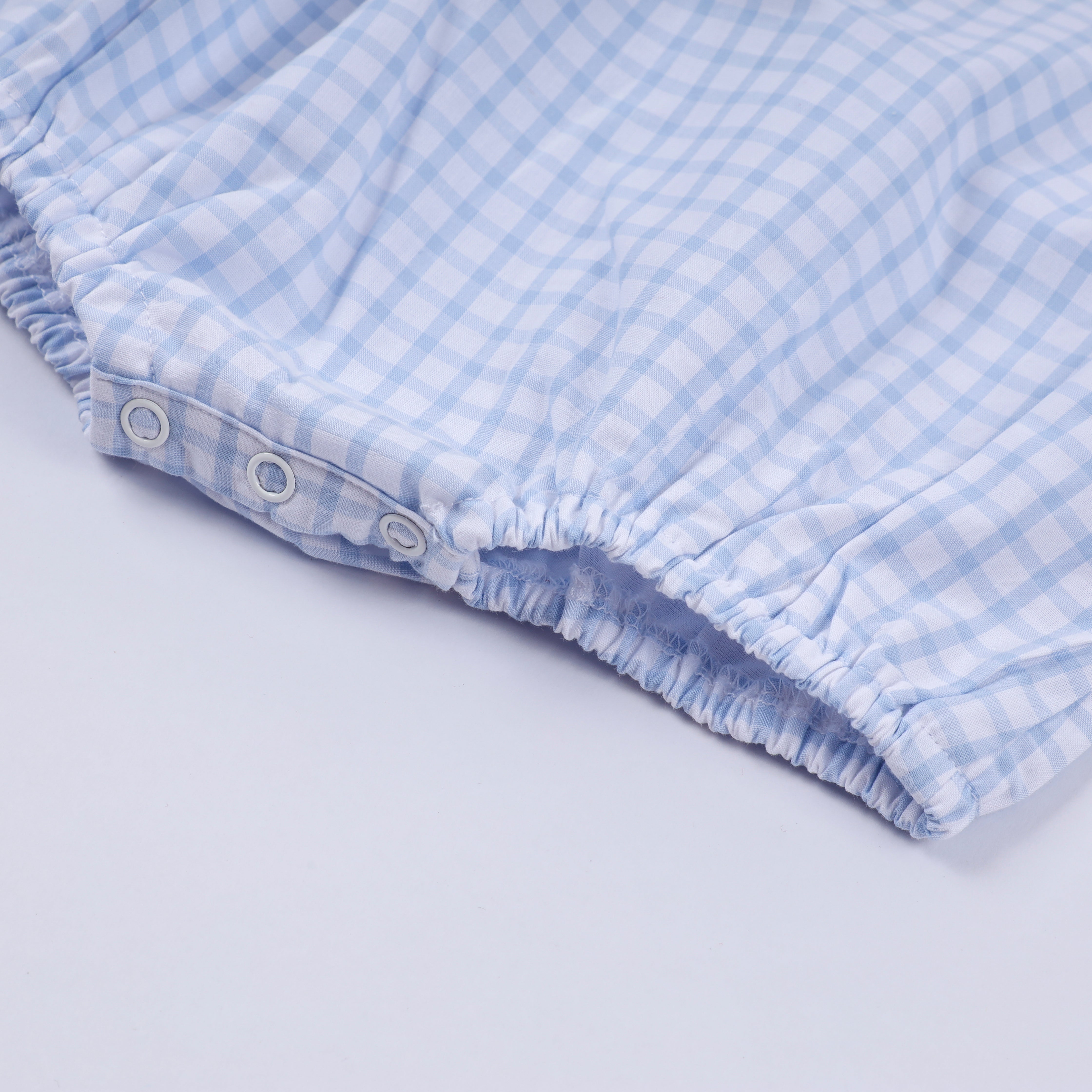 Blue character hand smocked gingham bubble - Aaria Tees Aaria Tees