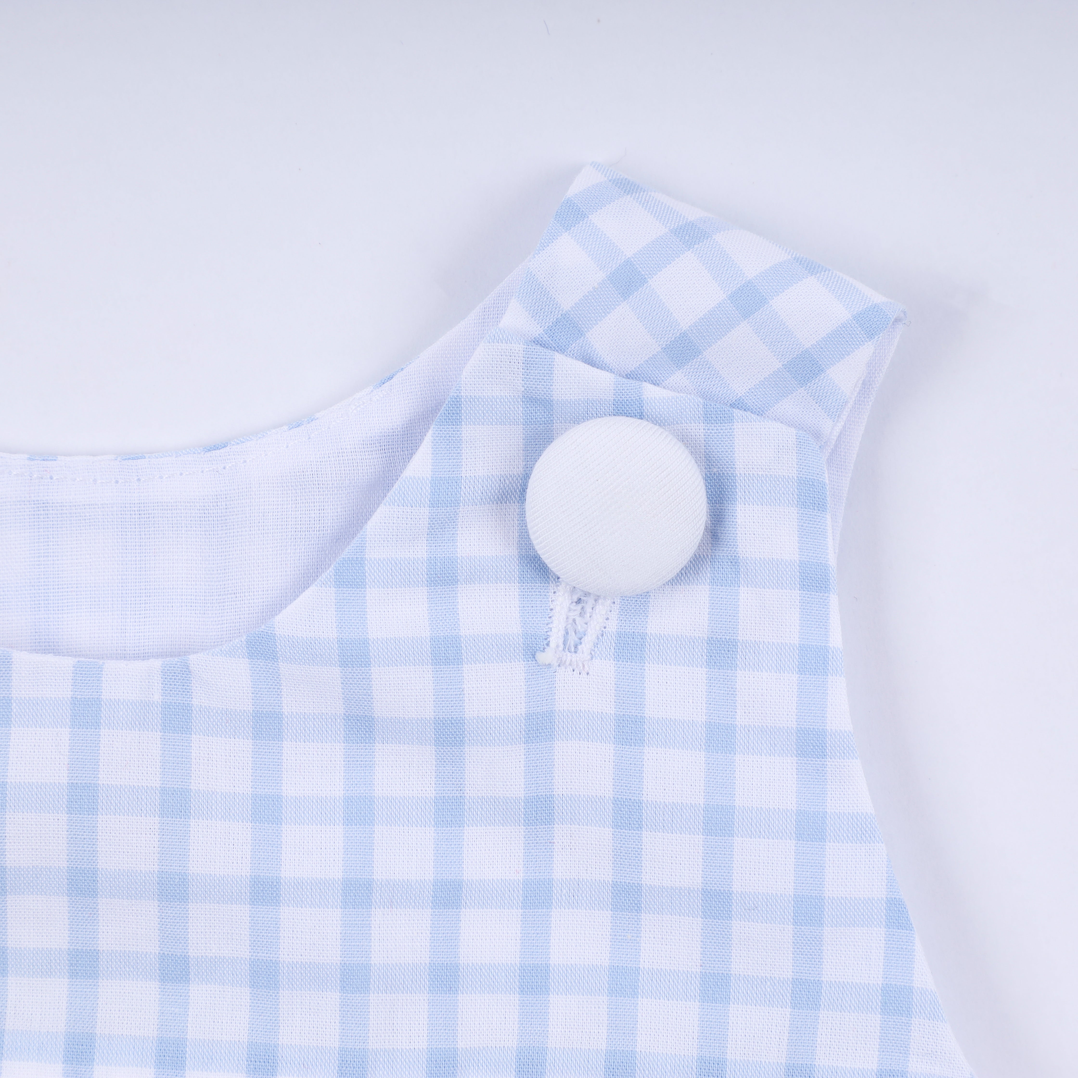 Blue character hand smocked gingham bubble - Aaria Tees Aaria Tees