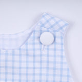 Blue character hand smocked gingham bubble - Aaria Tees Aaria Tees