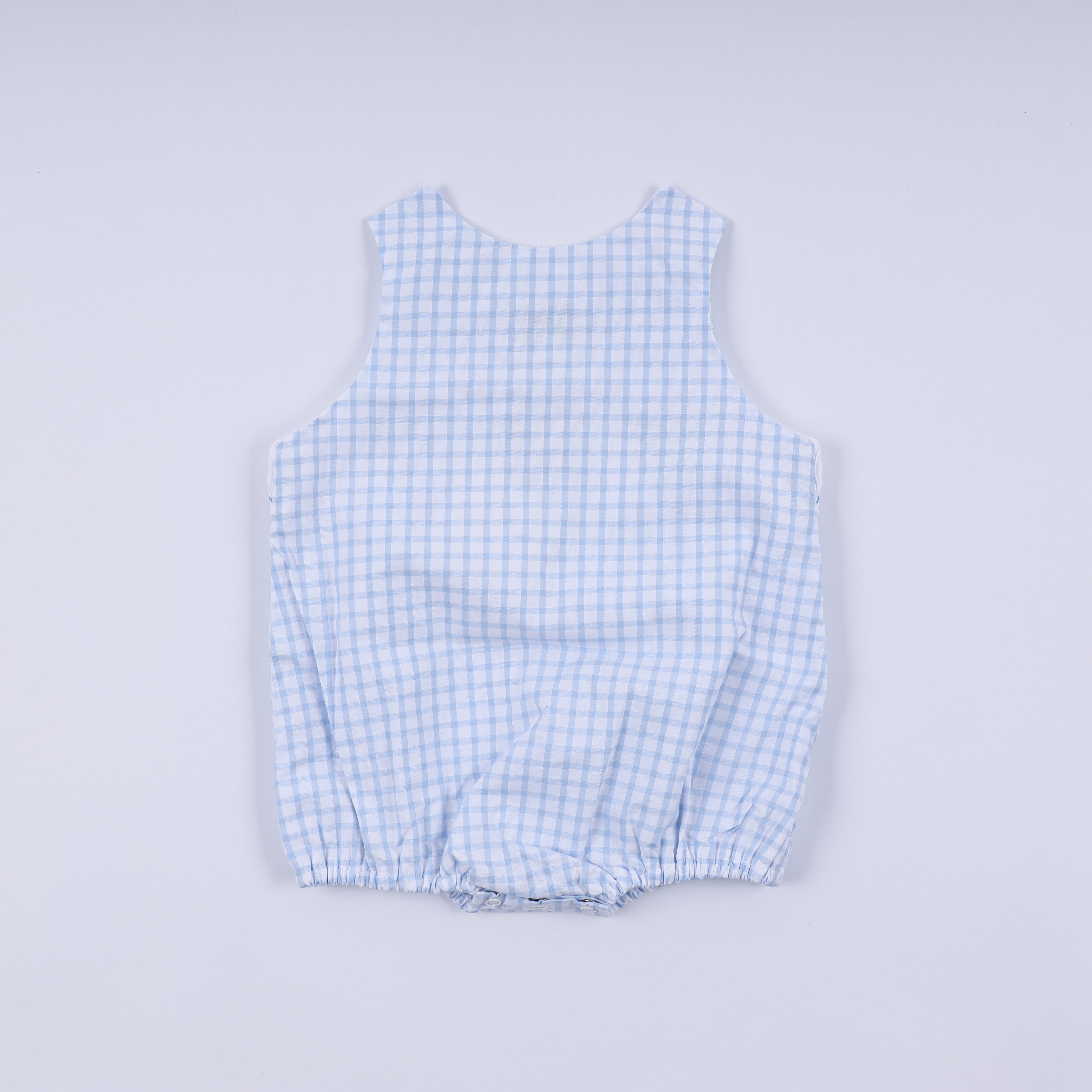 Blue character hand smocked gingham bubble - Aaria Tees Aaria Tees
