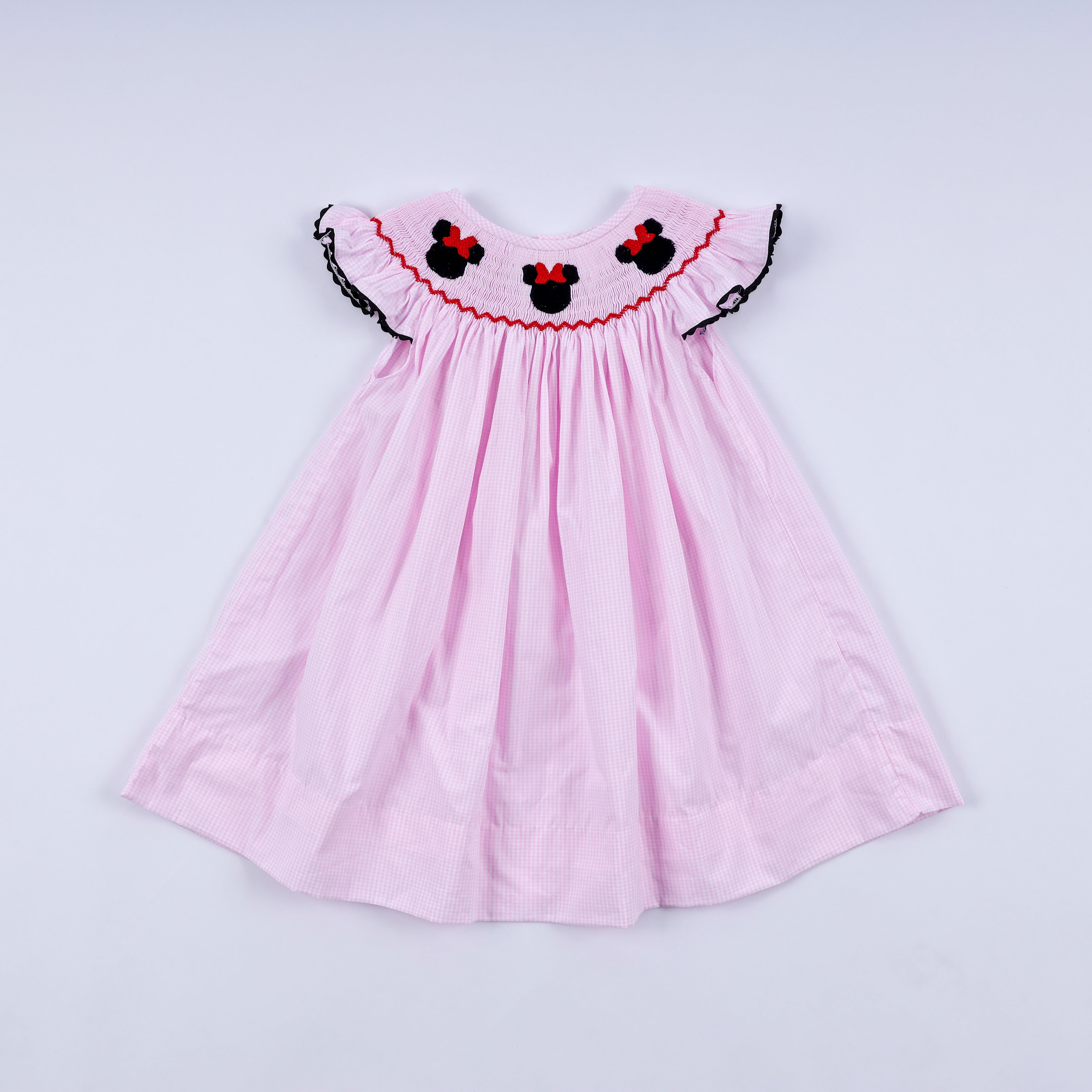 Red character hand smocked plaid ruffle dress - Aaria Tees Aaria Tees