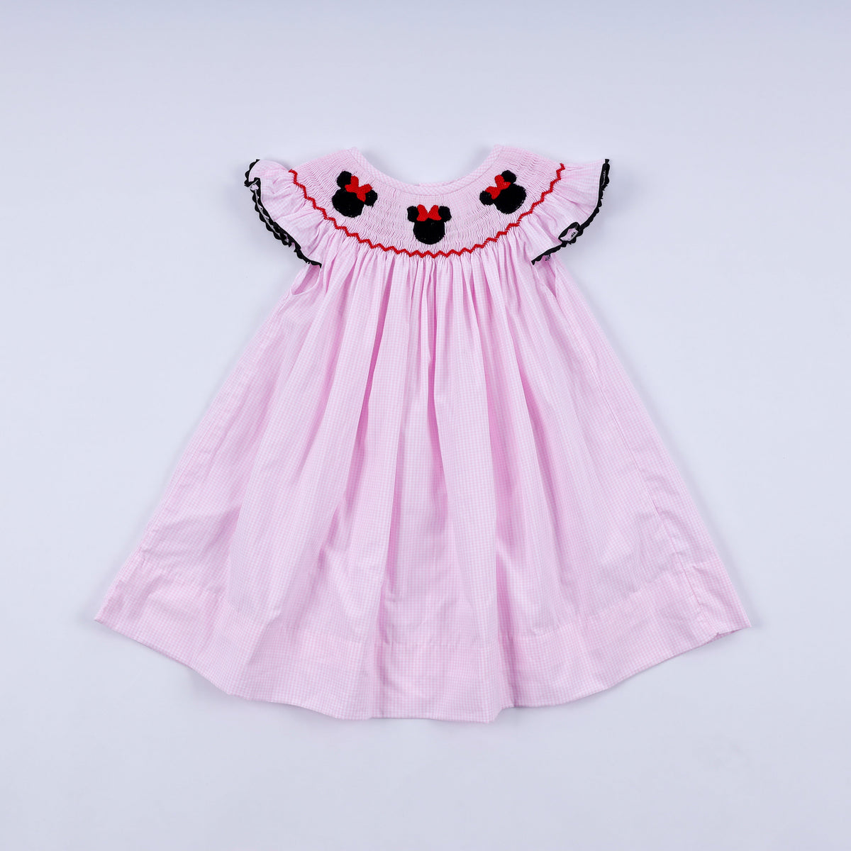 Red character hand smocked plaid ruffle dress - Aaria Tees