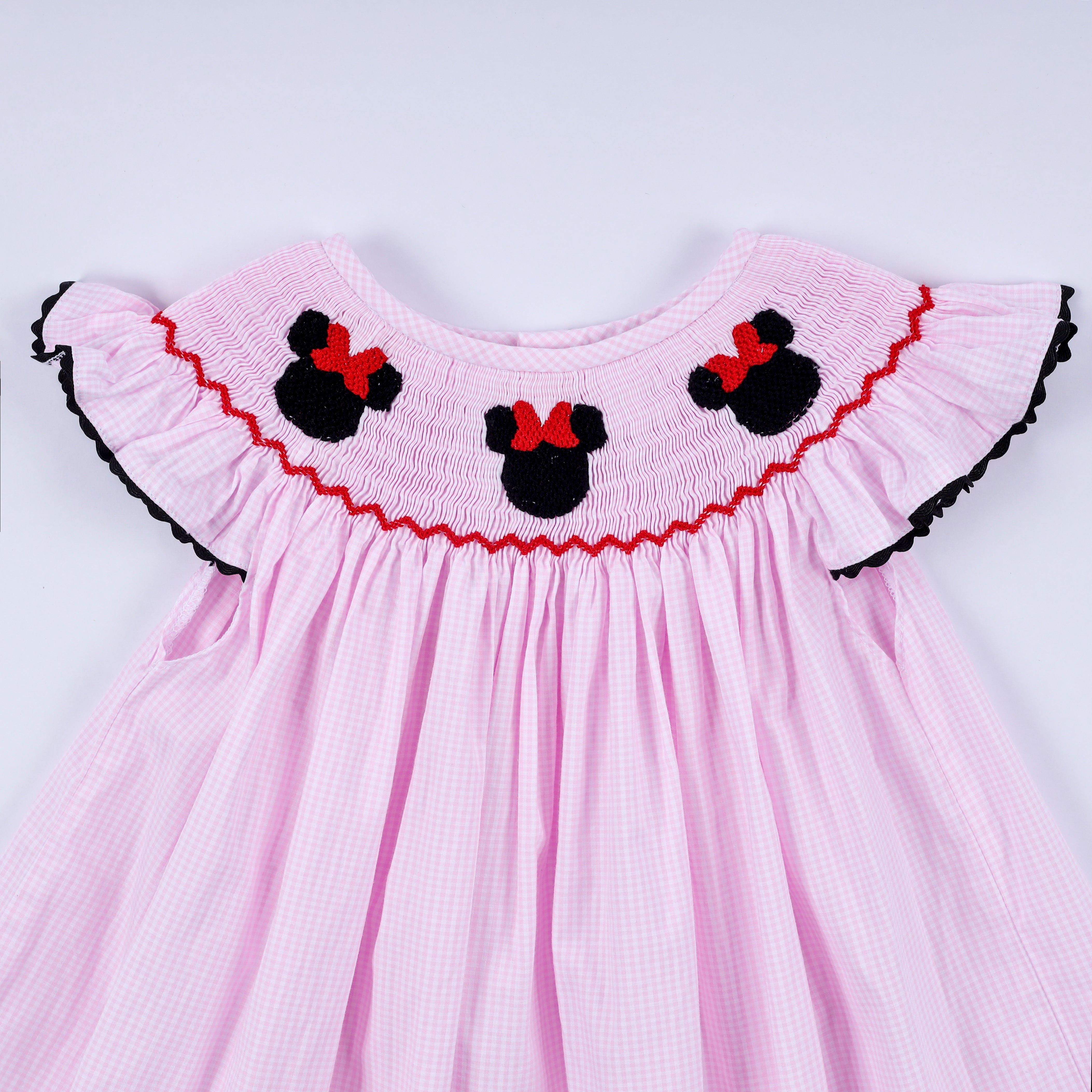 Red character hand smocked plaid ruffle dress - Aaria Tees Aaria Tees