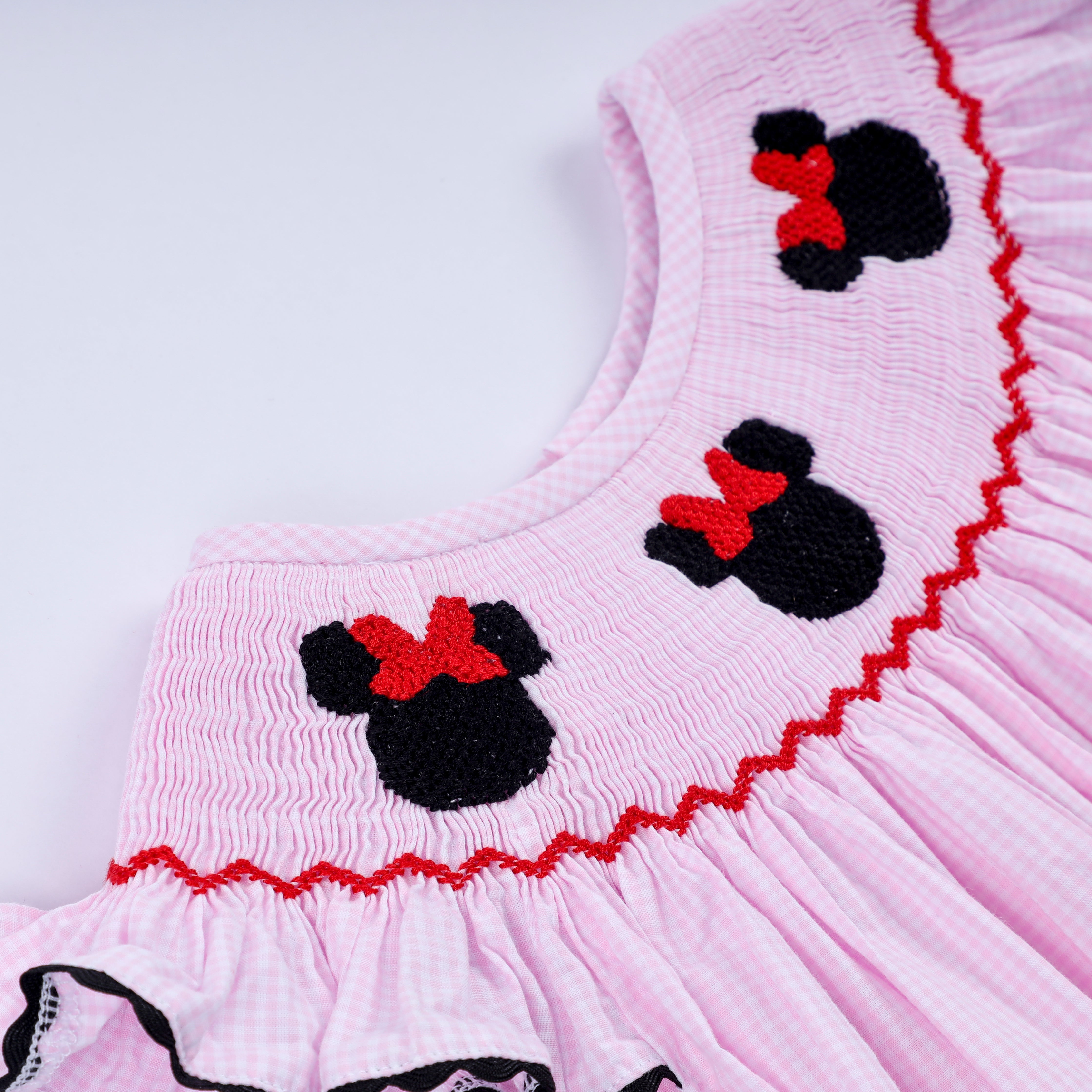 Red character hand smocked plaid ruffle dress - Aaria Tees Aaria Tees