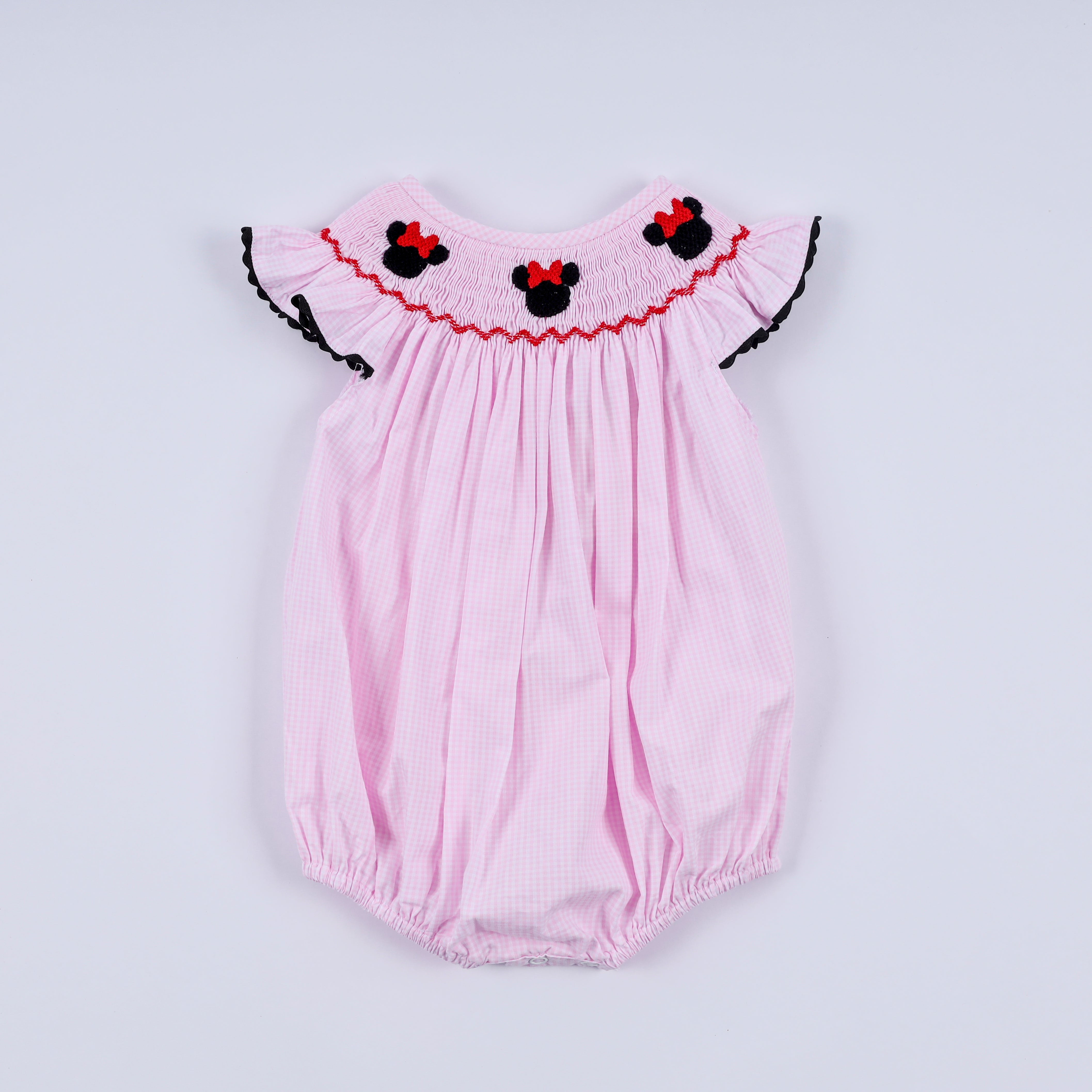 Red character hand smocked plaid ruffle bubble - Aaria Tees Aaria Tees