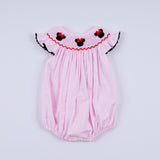 Red character hand smocked plaid ruffle bubble - Aaria Tees Aaria Tees