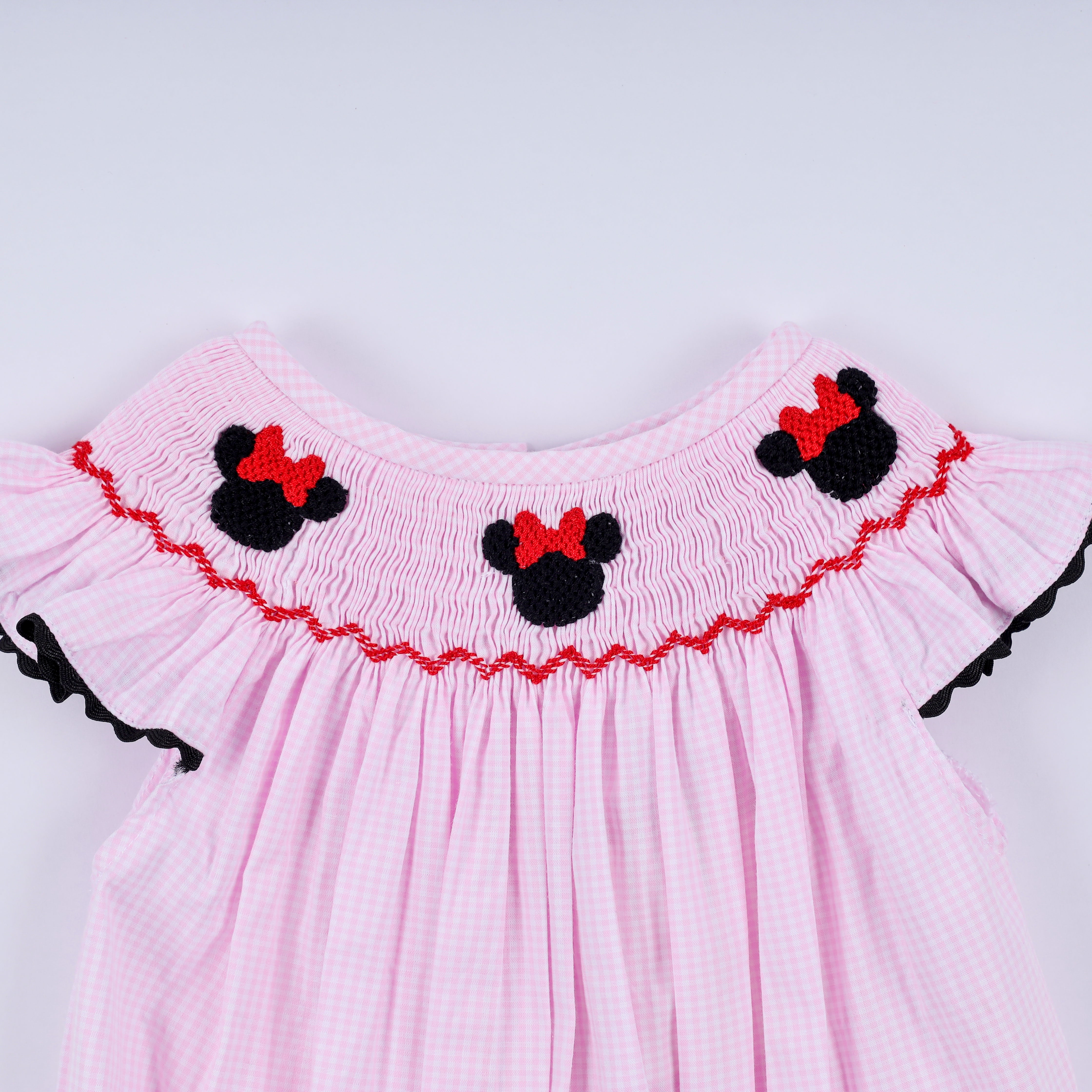Red character hand smocked plaid ruffle bubble - Aaria Tees Aaria Tees