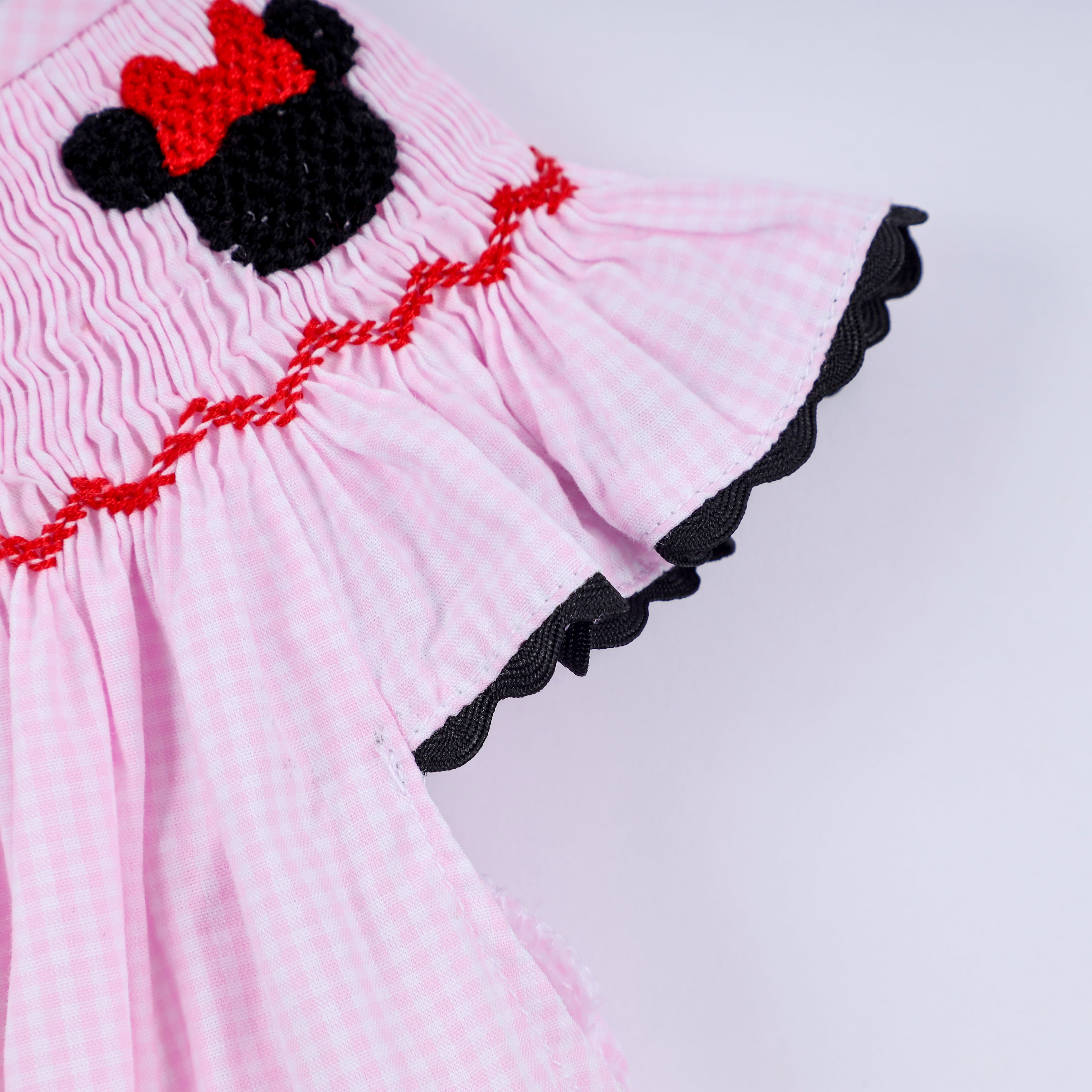 Red character hand smocked plaid ruffle bubble - Aaria Tees Aaria Tees