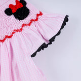 Red character hand smocked plaid ruffle bubble - Aaria Tees Aaria Tees
