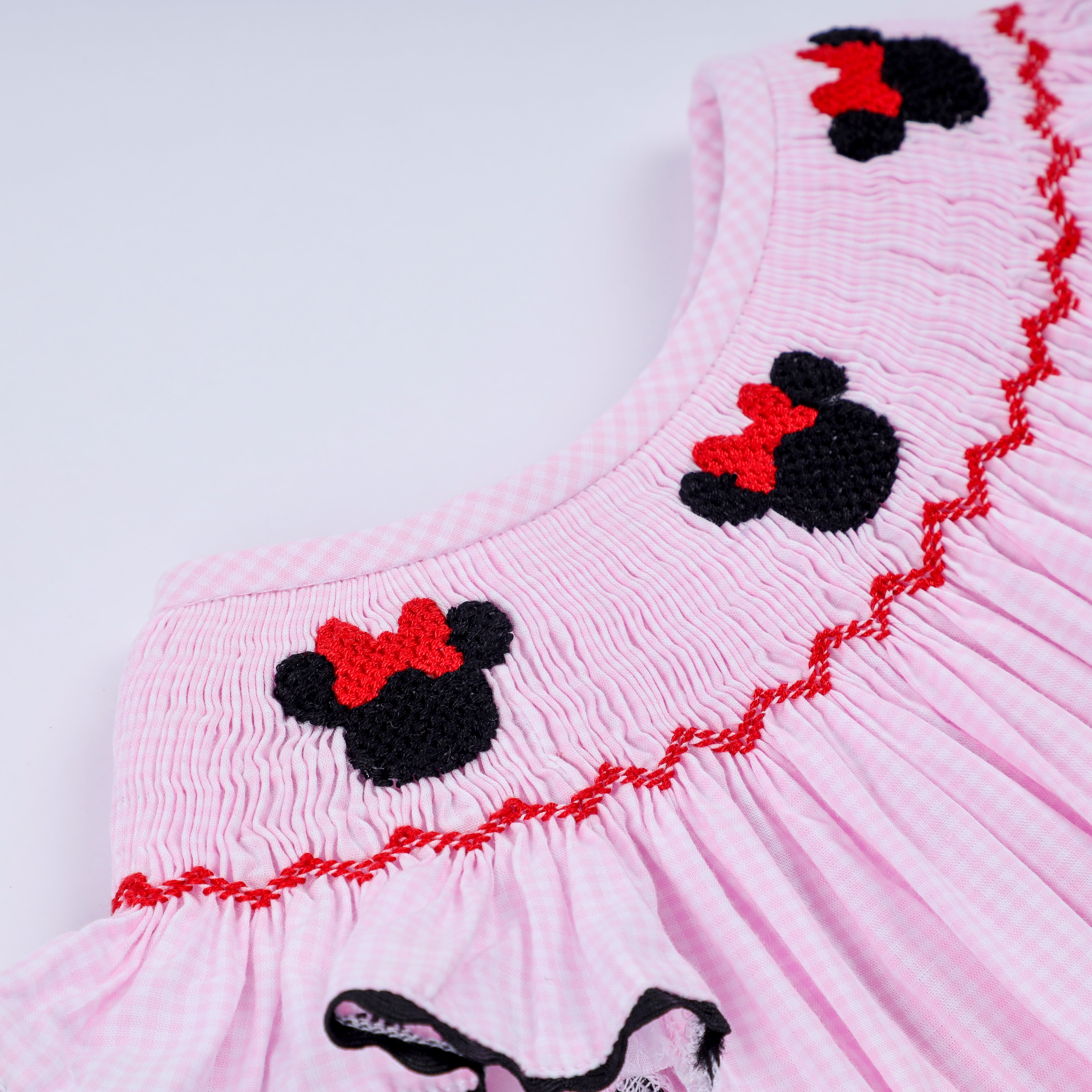 Red character hand smocked plaid ruffle bubble - Aaria Tees Aaria Tees