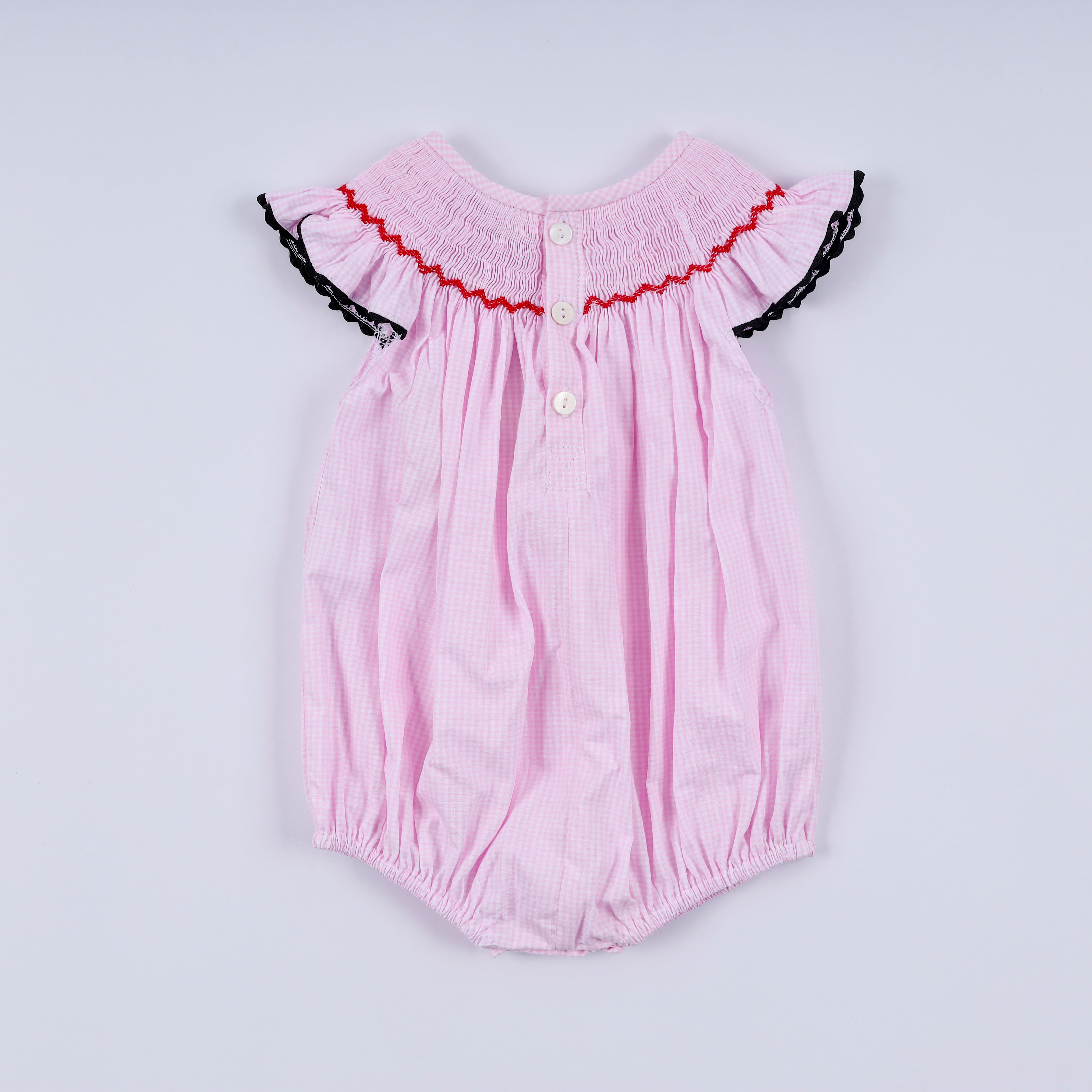 Red character hand smocked plaid ruffle bubble - Aaria Tees Aaria Tees