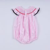 Red character hand smocked plaid ruffle bubble - Aaria Tees Aaria Tees