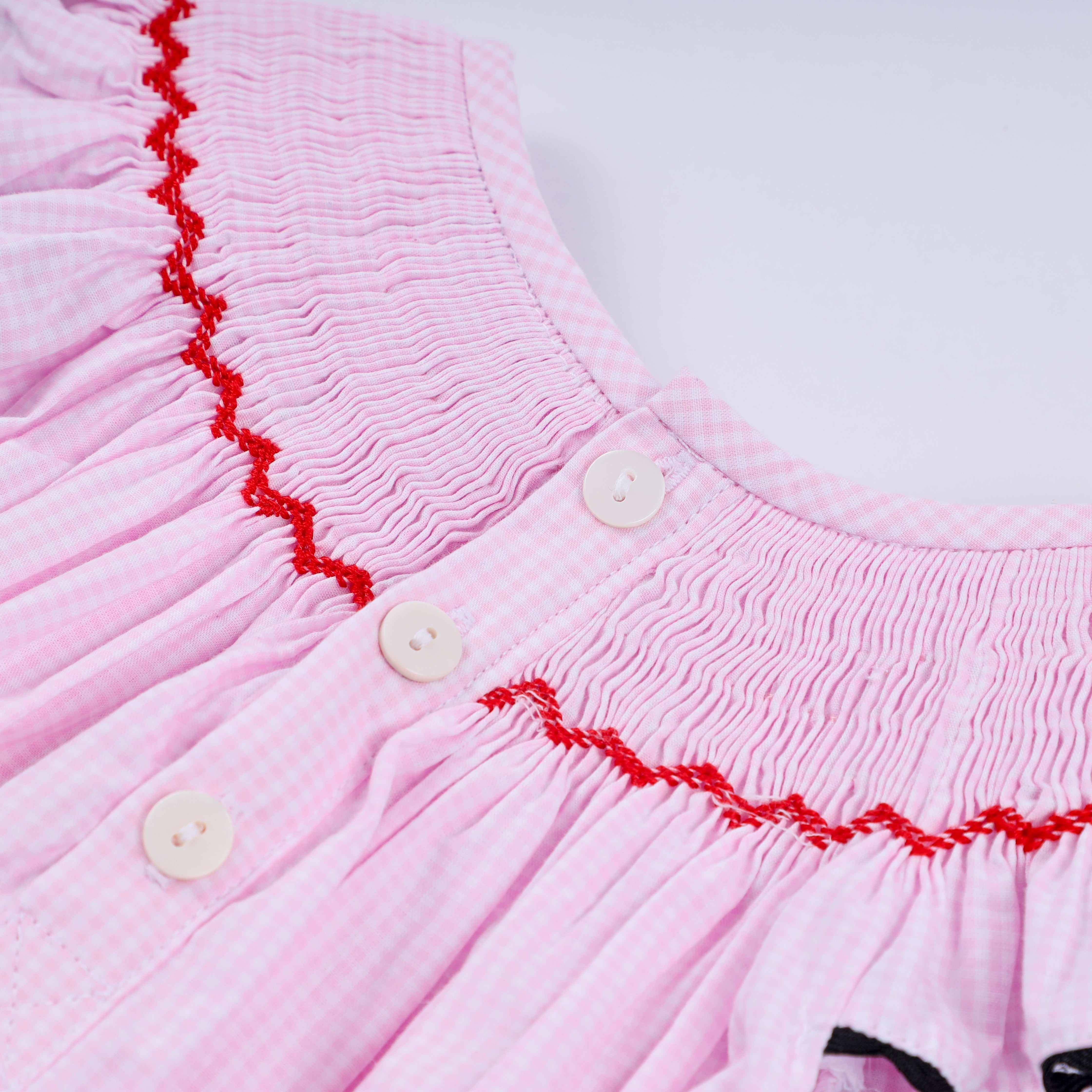 Red character hand smocked plaid ruffle bubble - Aaria Tees Aaria Tees