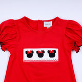 Red character hand smocked dress - Aaria Tees Aaria Tees
