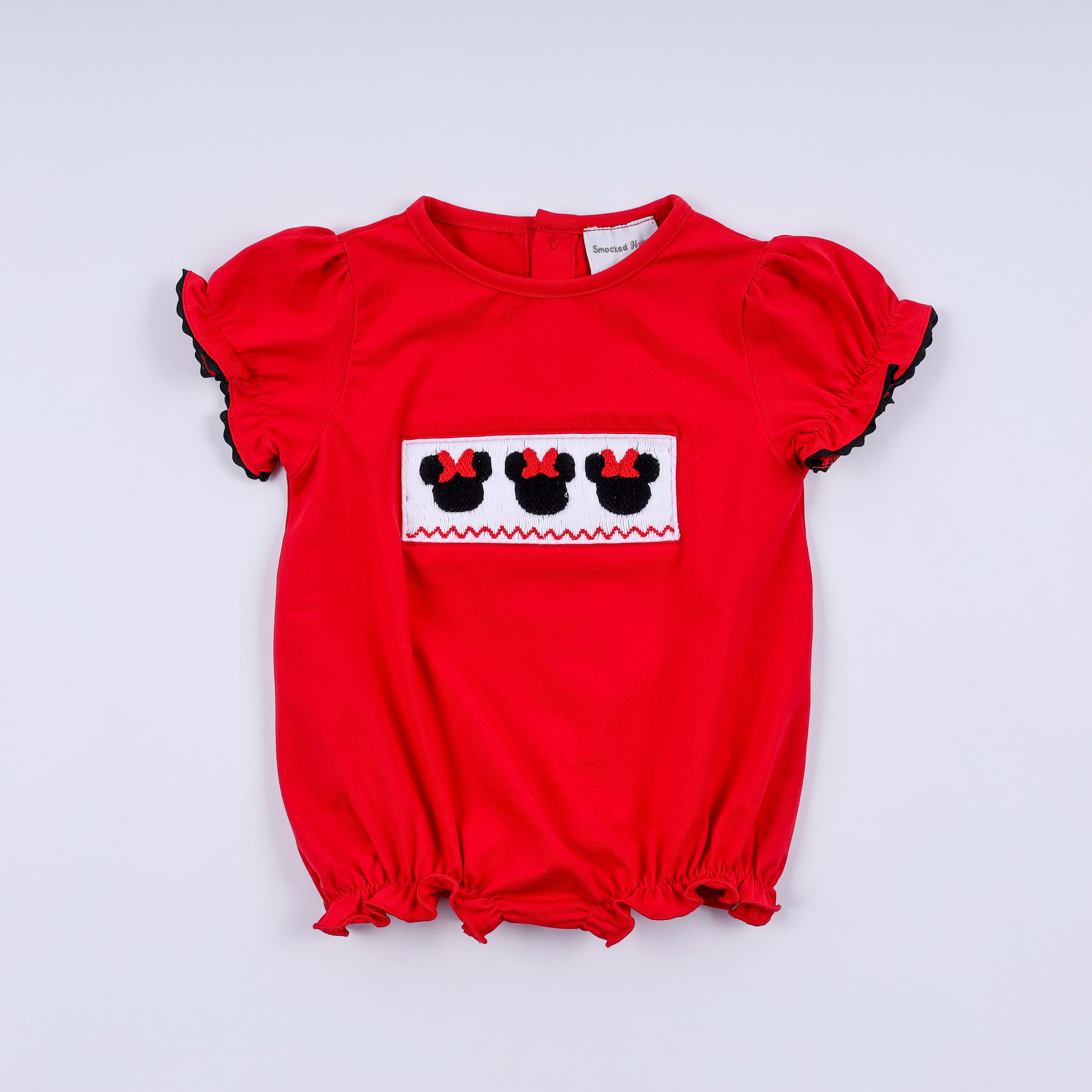 Red character hand smocked bubble - Aaria Tees Aaria Tees