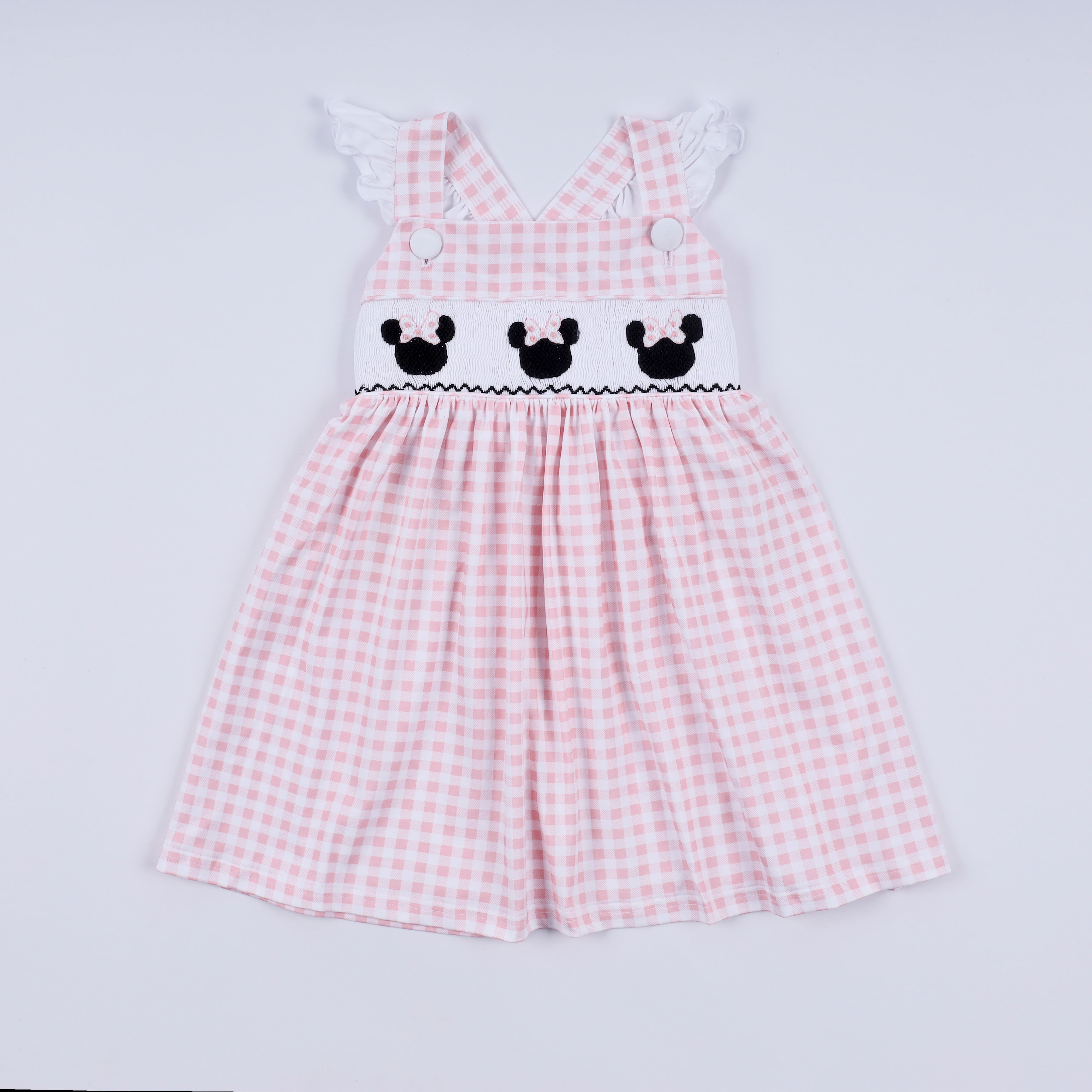 Pink character hand smocked gingham ruffle dress - Aaria Tees Aaria Tees