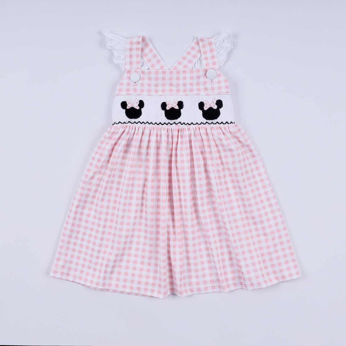 Pink character hand smocked gingham ruffle dress - Aaria Tees
