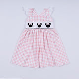 Pink character hand smocked gingham ruffle dress - Aaria Tees Aaria Tees