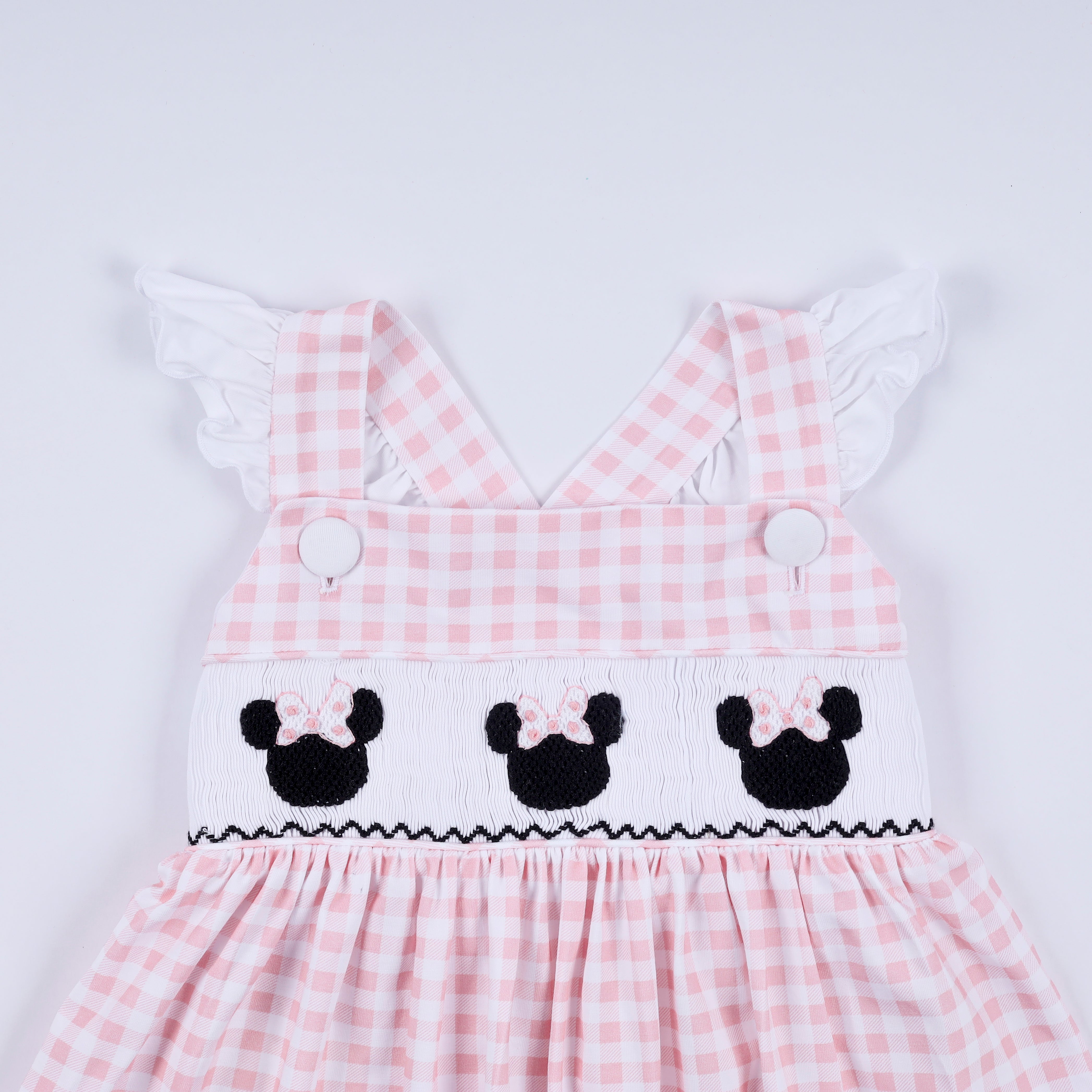Pink character hand smocked gingham ruffle dress - Aaria Tees Aaria Tees