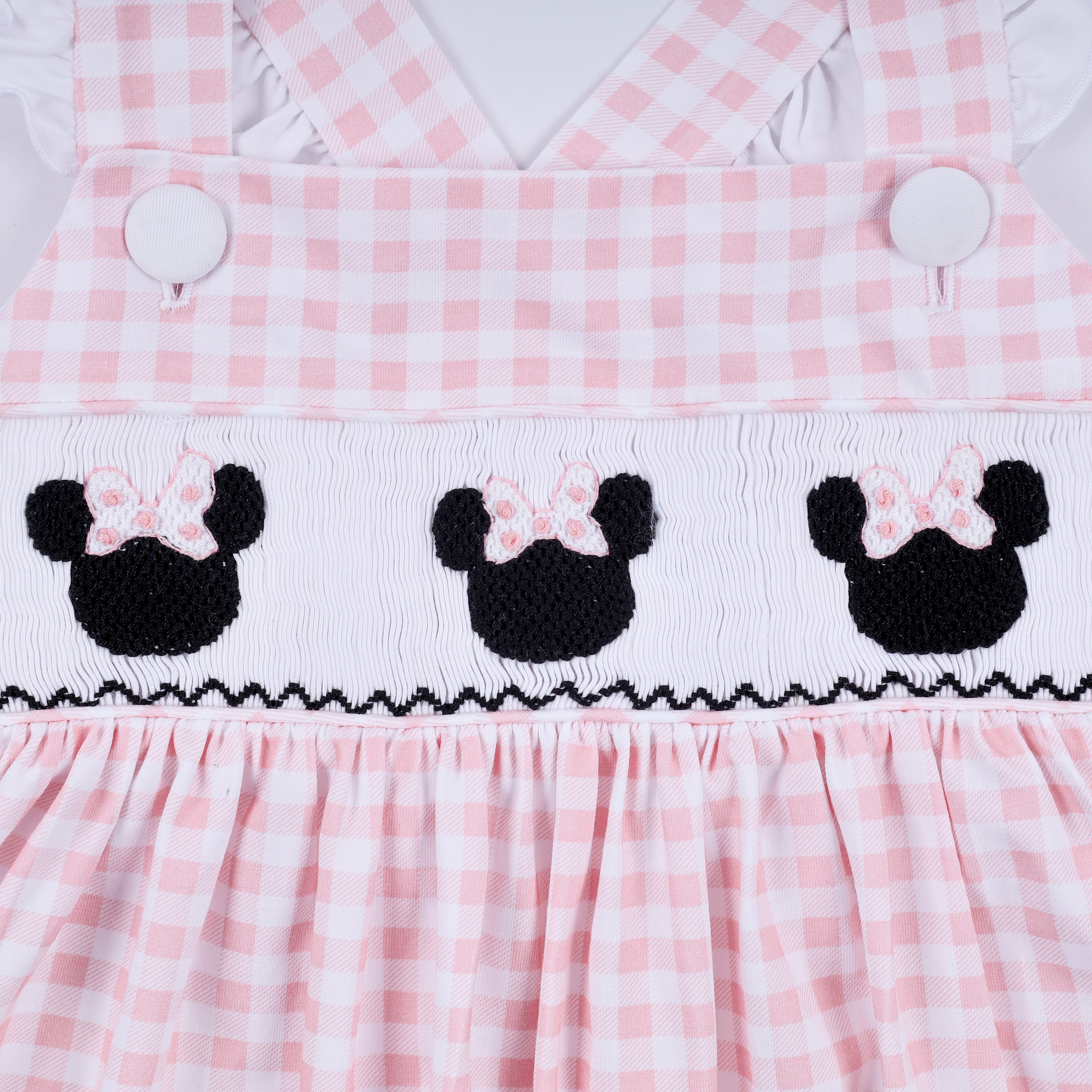 Pink character hand smocked gingham ruffle dress - Aaria Tees Aaria Tees