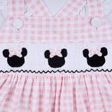 Pink character hand smocked gingham ruffle dress - Aaria Tees Aaria Tees