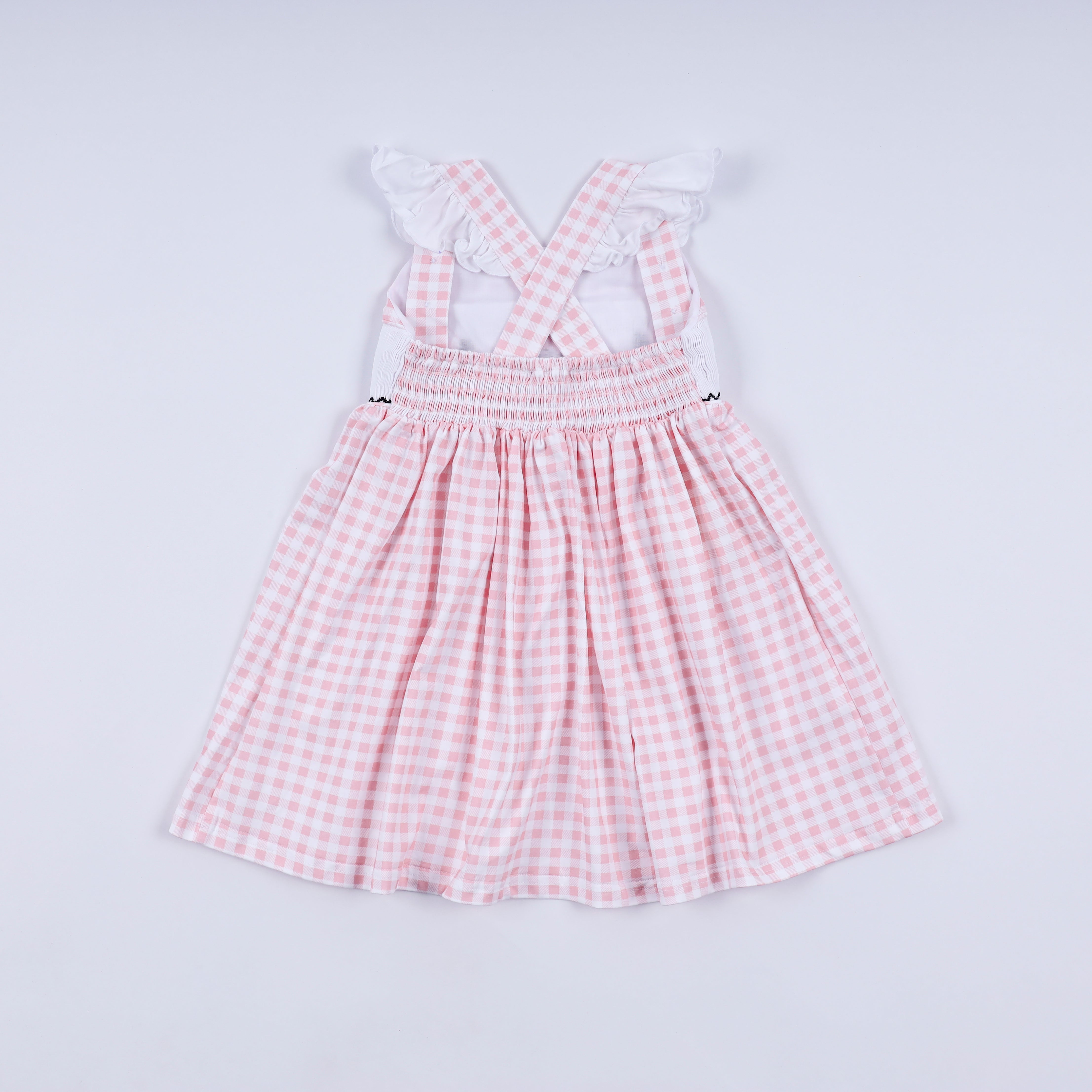 Pink character hand smocked gingham ruffle dress - Aaria Tees Aaria Tees