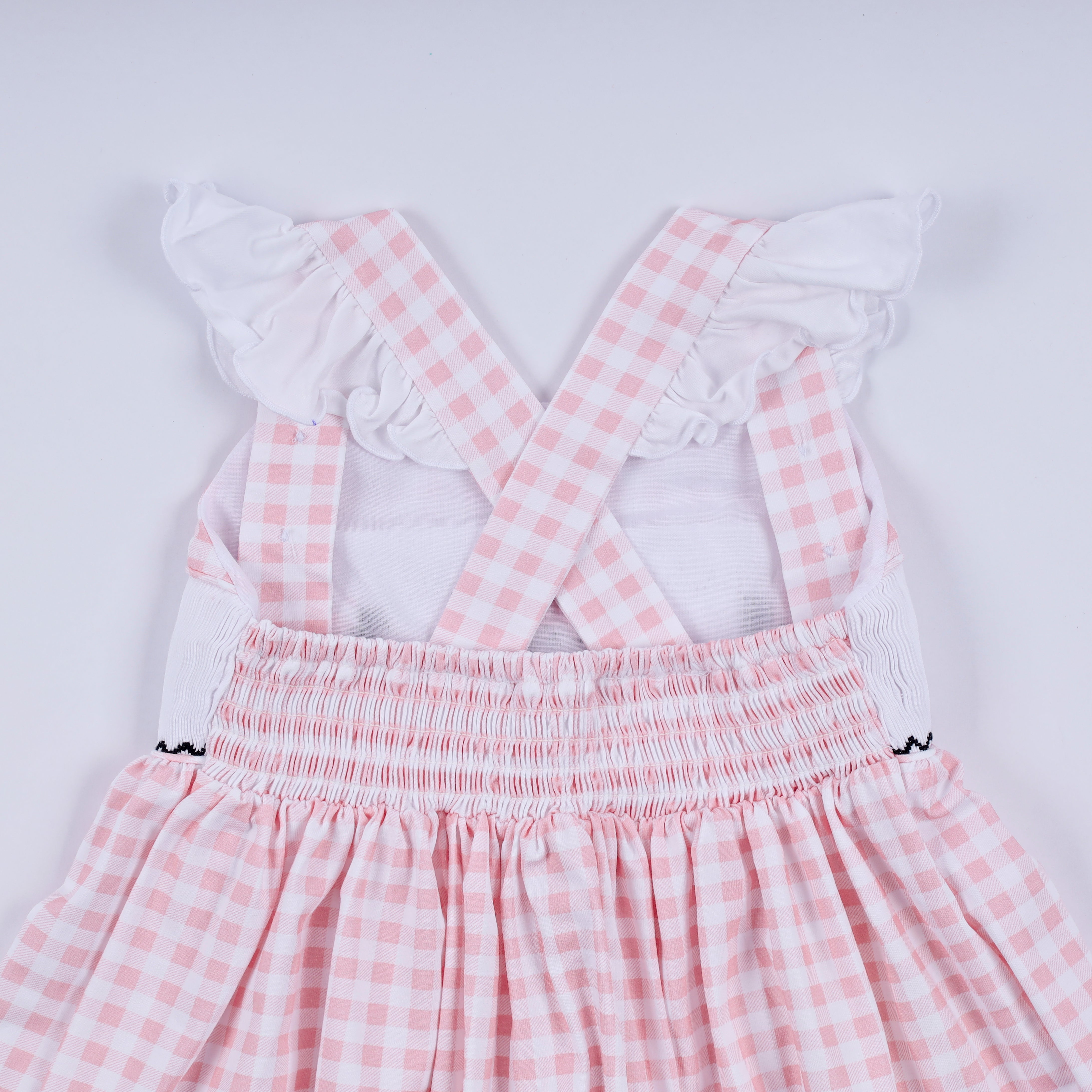 Pink character hand smocked gingham ruffle dress - Aaria Tees Aaria Tees