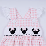 Pink character hand smocked gingham ruffle bubble - Aaria Tees Aaria Tees