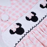 Pink character hand smocked gingham ruffle bubble - Aaria Tees Aaria Tees