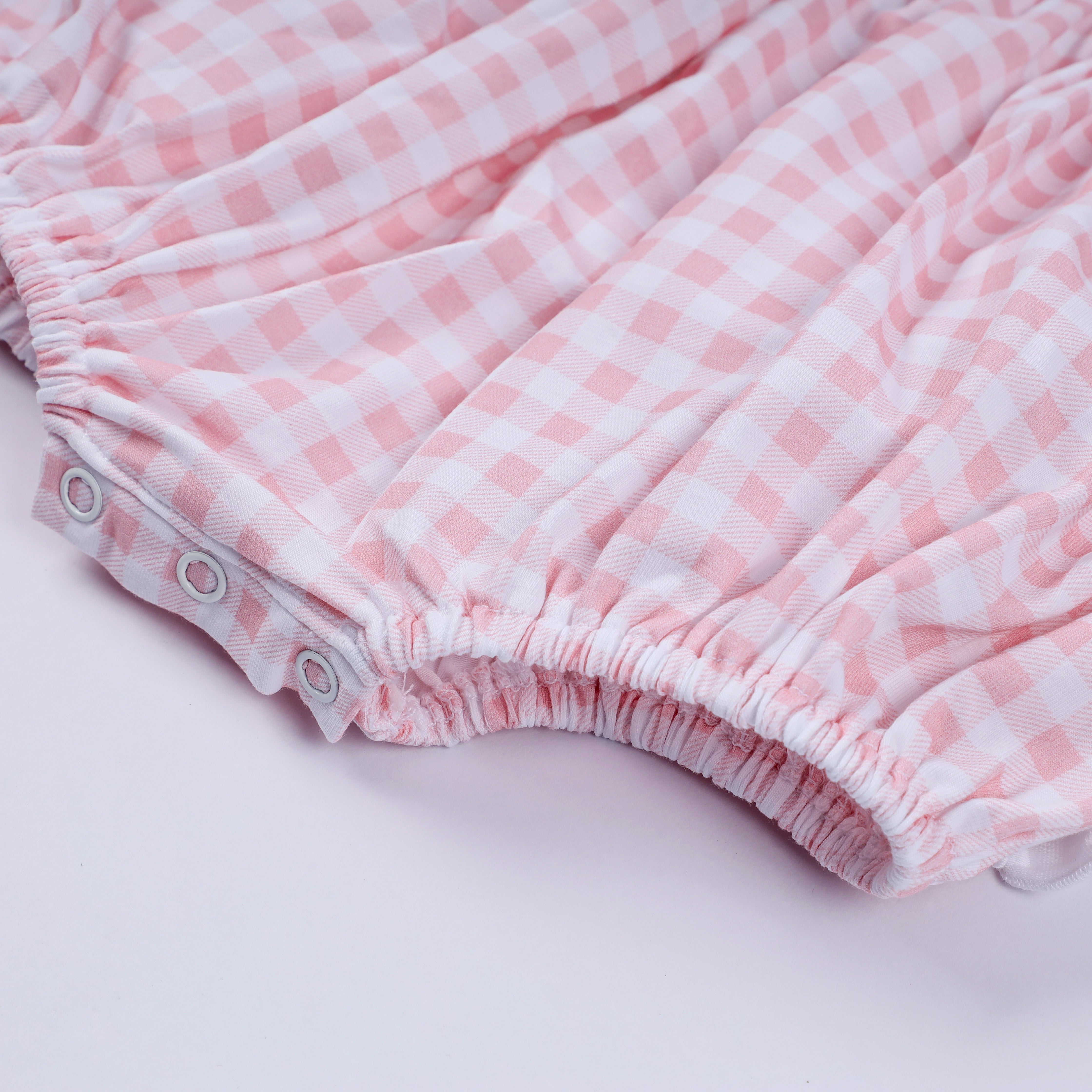 Pink character hand smocked gingham ruffle bubble - Aaria Tees Aaria Tees