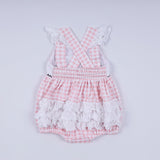 Pink character hand smocked gingham ruffle bubble - Aaria Tees Aaria Tees