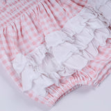 Pink character hand smocked gingham ruffle bubble - Aaria Tees Aaria Tees