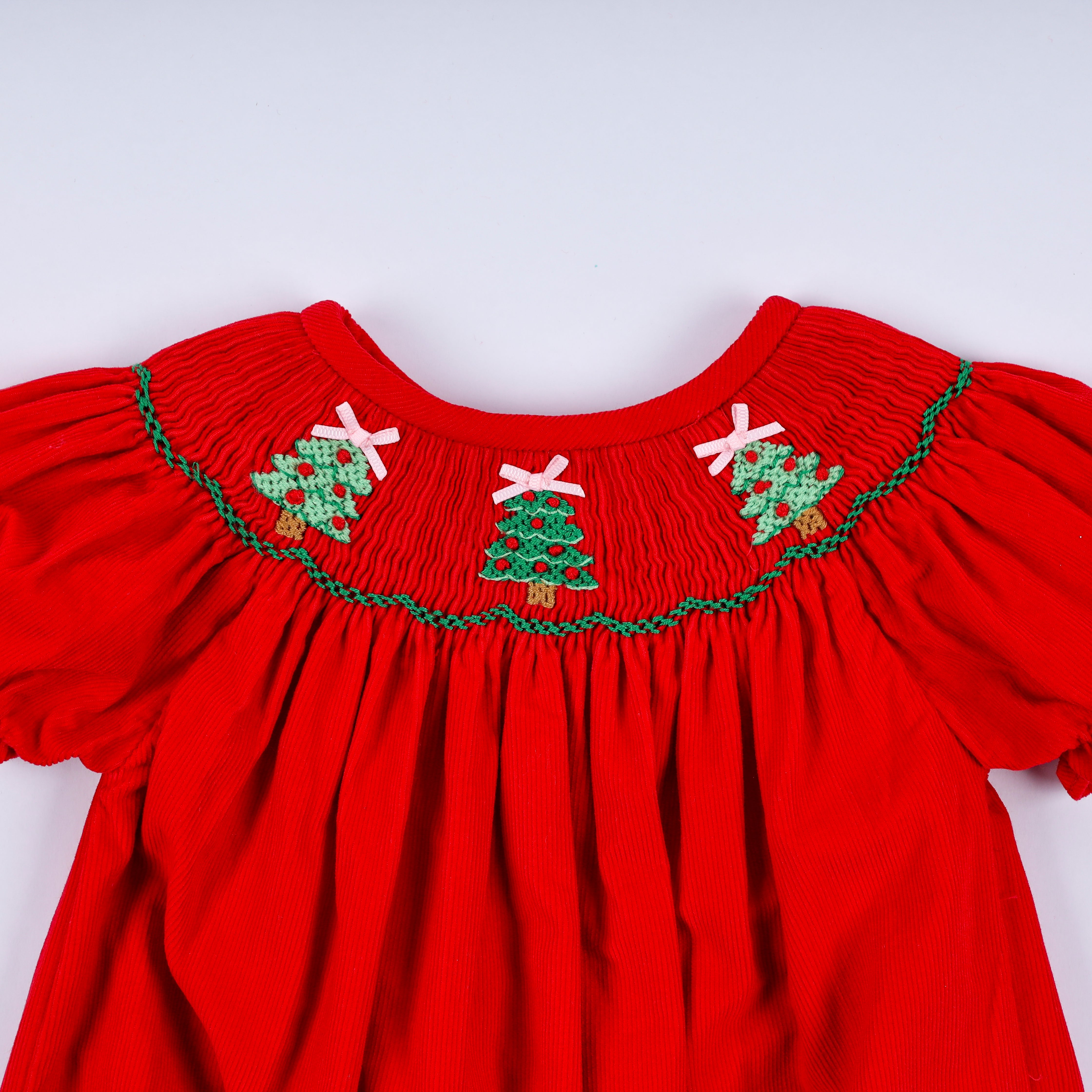 Red christmas tree hand smocked romper - Aaria Tees Aaria Tees