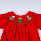 Red christmas tree hand smocked romper - Aaria Tees Aaria Tees