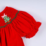 Red christmas tree hand smocked romper - Aaria Tees Aaria Tees
