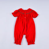 Red christmas tree hand smocked romper - Aaria Tees Aaria Tees