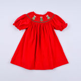 Red christmas tree hand smocked dress - Aaria Tees Aaria Tees