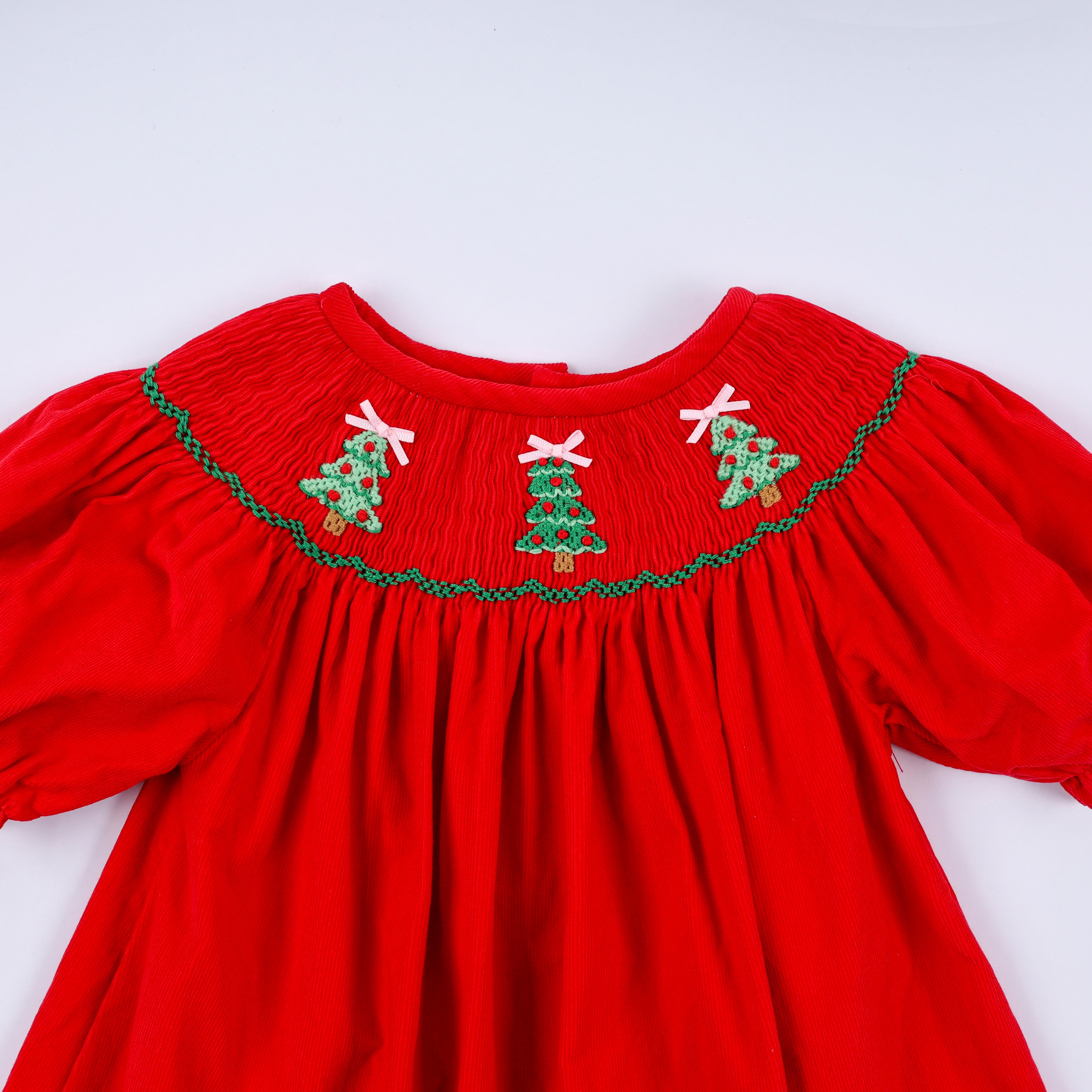 Red christmas tree hand smocked dress - Aaria Tees Aaria Tees