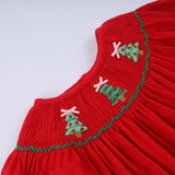 Red christmas tree hand smocked dress - Aaria Tees Aaria Tees
