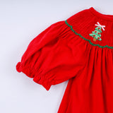 Red christmas tree hand smocked dress - Aaria Tees Aaria Tees