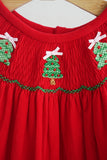 Red christmas tree hand smocked bloomer set - Aaria Tees Aaria Tees