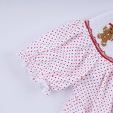 Red gingerbread hand smocked ruffle pants set - Aaria Tees Aaria Tees