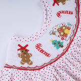 Red gingerbread hand smocked ruffle pants set - Aaria Tees Aaria Tees