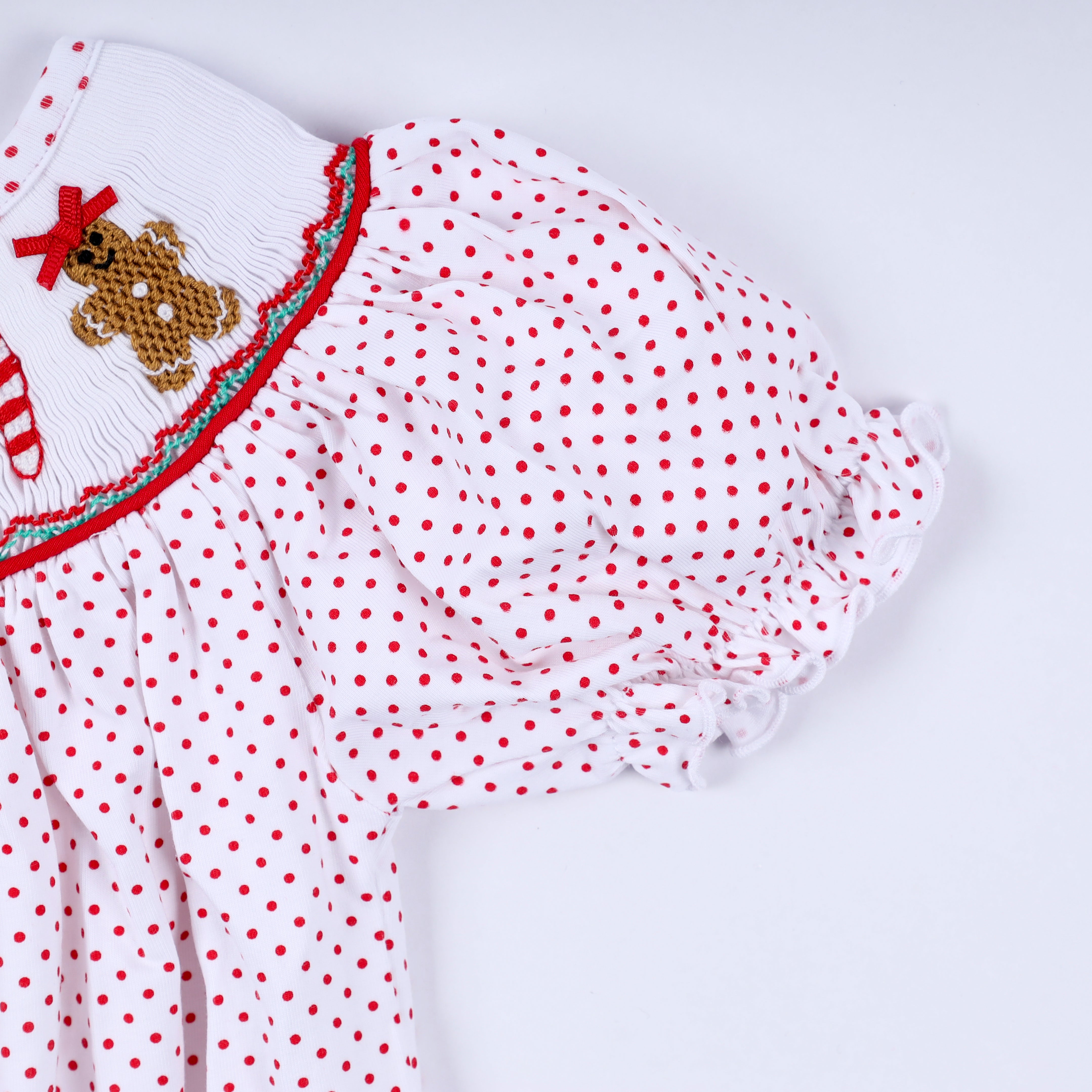 Red gingerbread hand smocked bubble - Aaria Tees Aaria Tees