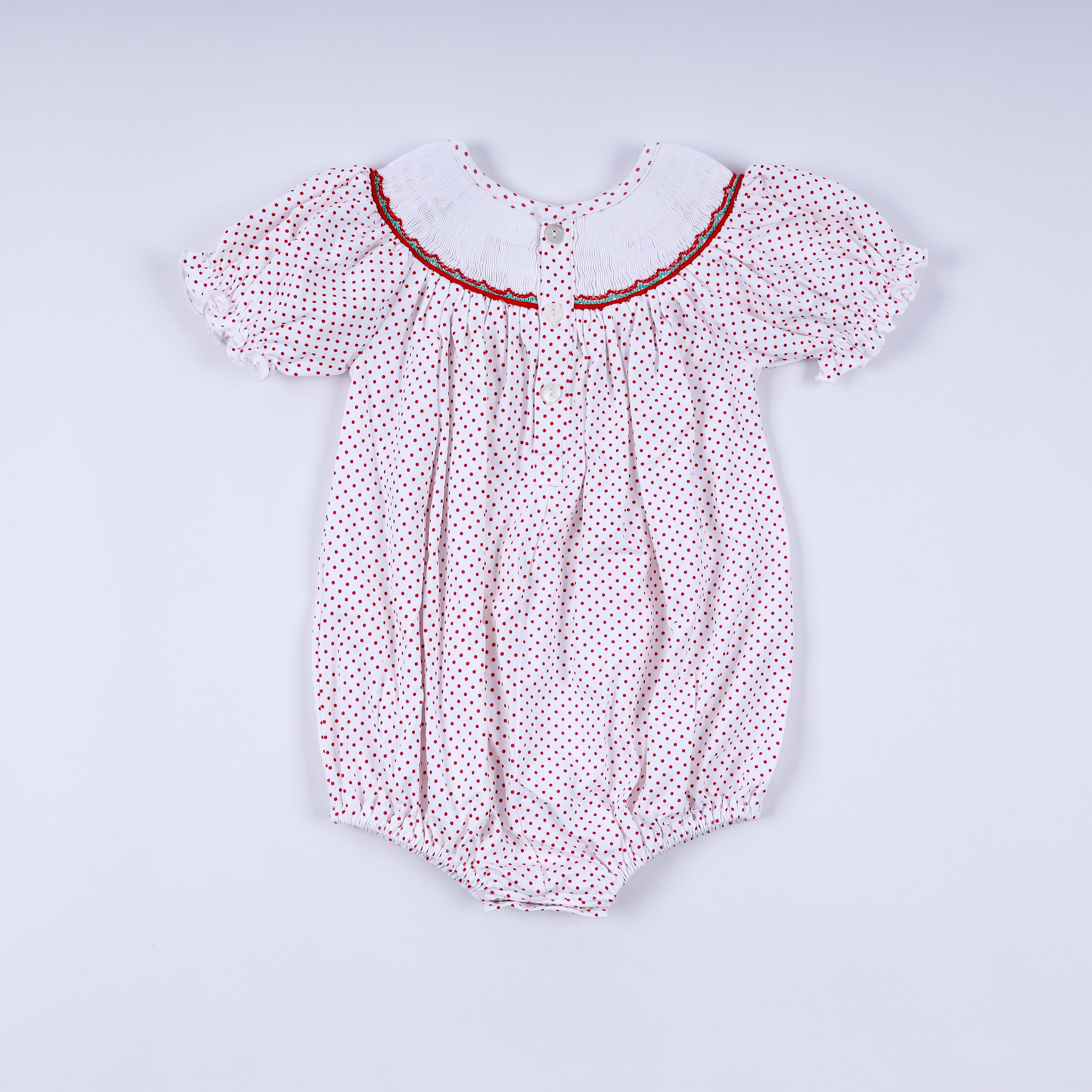 Red gingerbread hand smocked bubble - Aaria Tees Aaria Tees