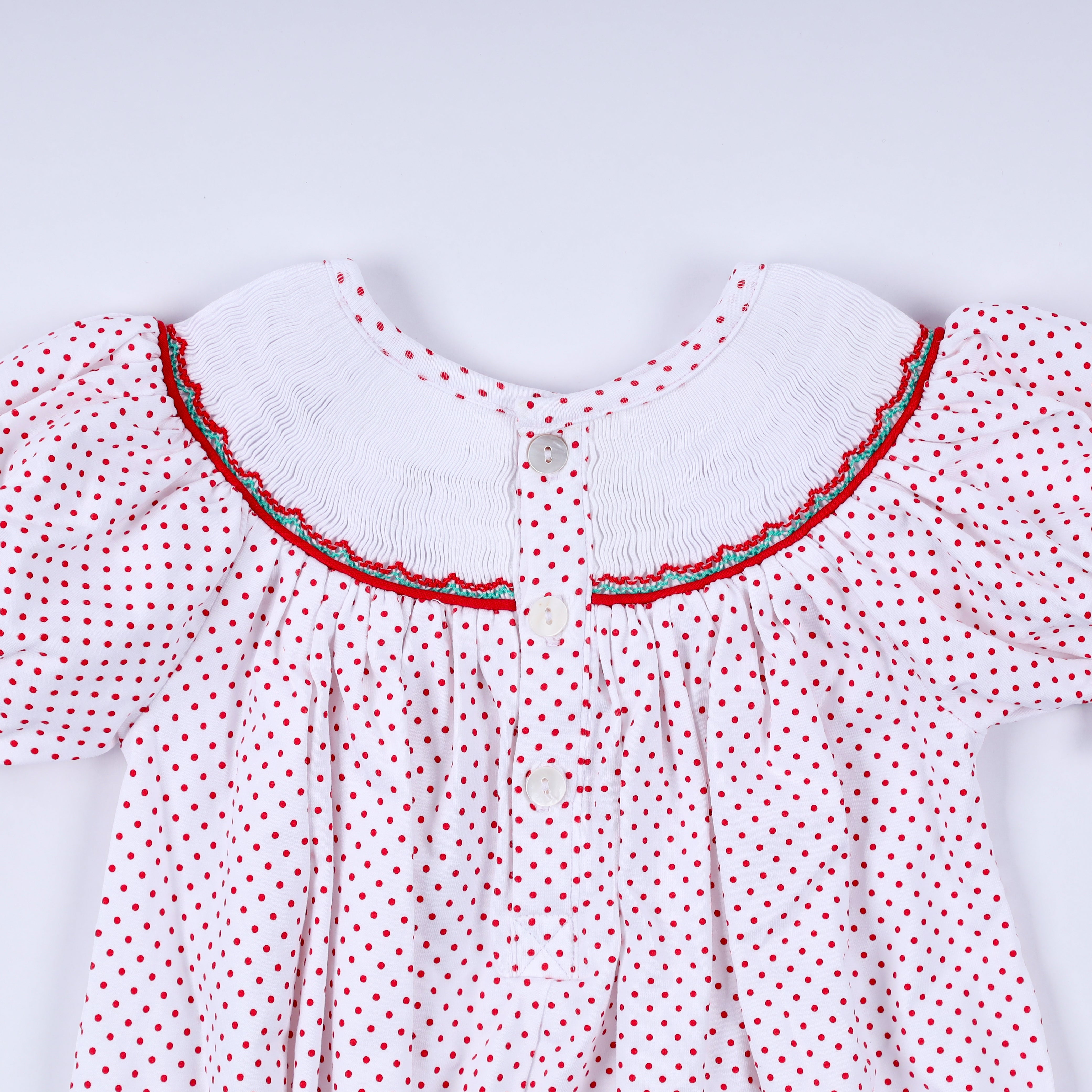 Red gingerbread hand smocked bubble - Aaria Tees Aaria Tees