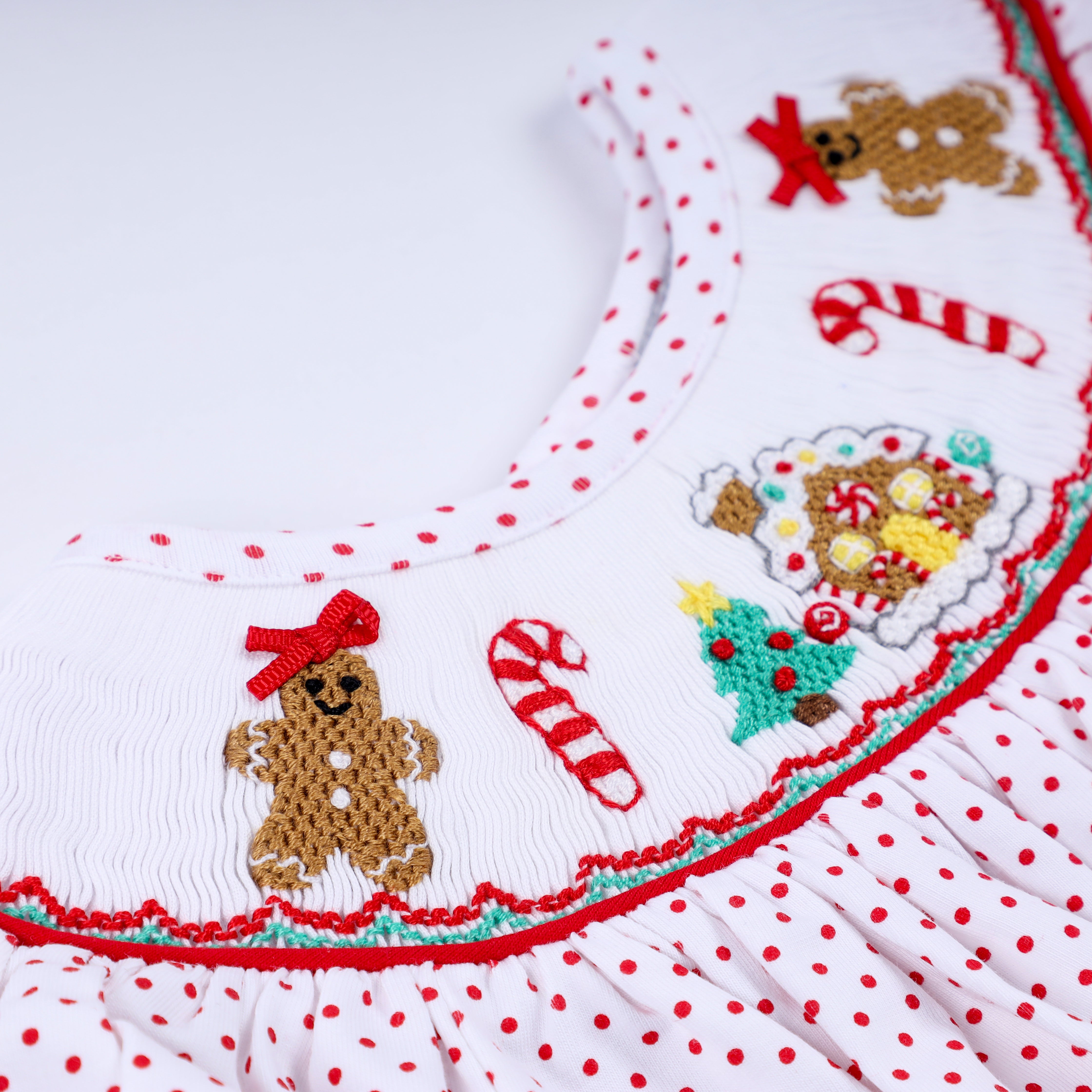Red gingerbread hand smocked bubble - Aaria Tees Aaria Tees